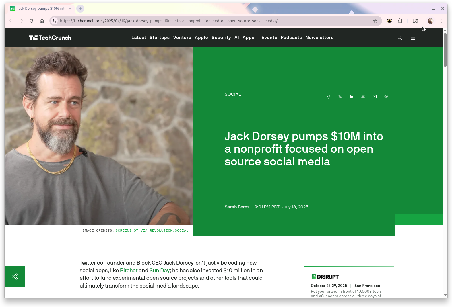 TechCrunch Article Screenshot
